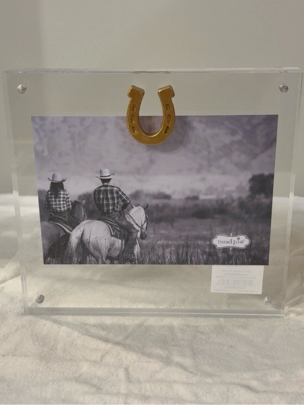 Mud Pie Clear Acrylic Frame with Gold Horseshoe Accent
